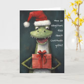 Dolle Alligator Kerstman Kerstkaart Kaart (Gele Bloem)