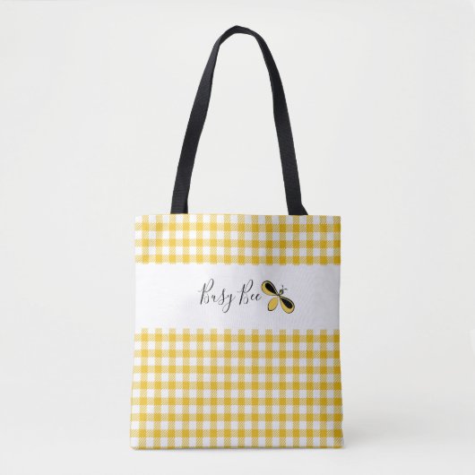 Dolle Bij, Gele Gingham Schoudertas Tote Bag (Voorkant)