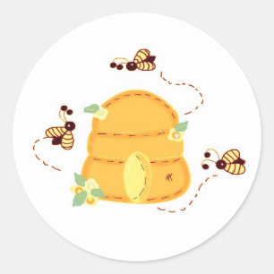 Dolle Bijen met hun Bijenkorf Ronde Sticker
