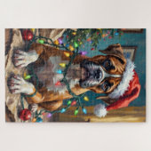 Dolle Boxerhond in Kerstverlichting Verward Legpuzzel (Horizontaal)