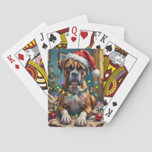 Dolle Boxerhond in Kerstverlichting Verward Pokerkaarten