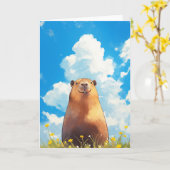 Dolle Capybara Glimlach Kaart (Gele Bloem)