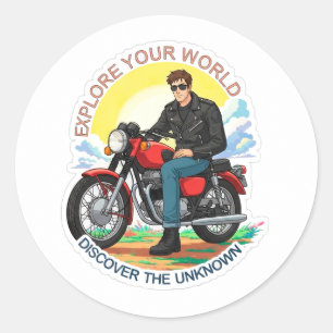 🔥 Dolle Cartoon Biker Snelheidsrit Actie Ronde Sticker