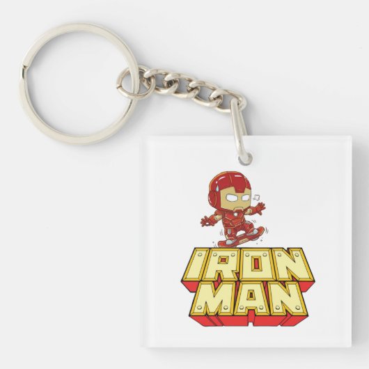 Dolle Chibi Iron Man Skateboarden Sleutelhanger (voorkant)