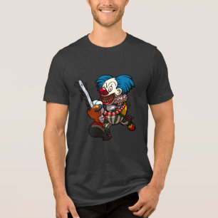 Dolle Clown Halloween Horror Kettingzaag Cartoon Tri-Blend Shirt