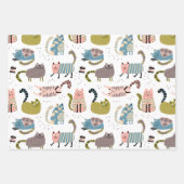 Dolle Cute Katten Inpakpapier Set van 3 Vel (Voorkant 2)