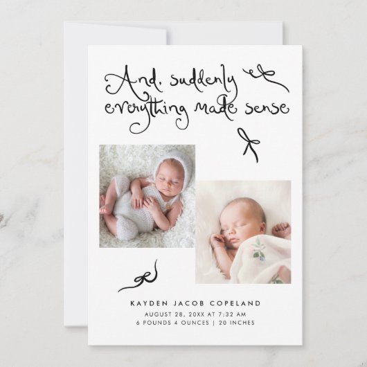 Dolle Cute Strikjes Witte Foto Geboorte Aankondiging (Voorkant)