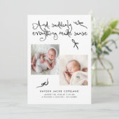 Dolle Cute Strikjes Witte Foto Geboorte Aankondiging (Staand voorkant)