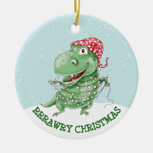 Dolle Dinosaur Persoonlijke Kerstmis Keramisch Ornament (Voorkant)