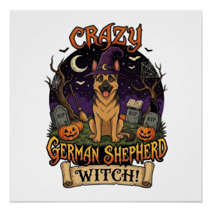 Dolle Duitse Herdersheks Halloween Hond Pompoenen Perfect Poster