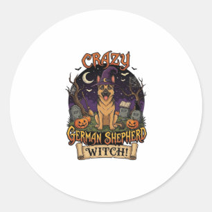 Dolle Duitse Herdersheks Halloween Hond Pompoenen Ronde Sticker