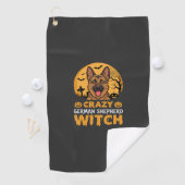 Dolle Duitse Herdersheksontwerp voor Halloween Golfhanddoek (Insitu)