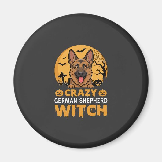 Dolle Duitse Herdersheksontwerp voor Halloween Magneet (Voorkant)