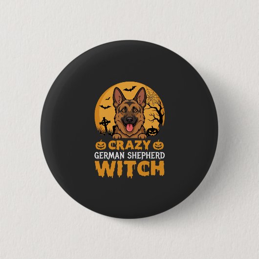 Dolle Duitse Herdersheksontwerp voor Halloween Ronde Button 5,7 Cm (Voorkant)