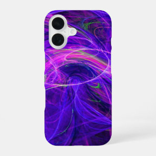 DOLLE FOTON Paarse Blauwe Fractale Krullen iPhone 16 Hoesje