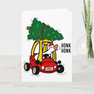 Dolle Gans Bestuurt Speerauto Met Kerstboom Fu Kaart
