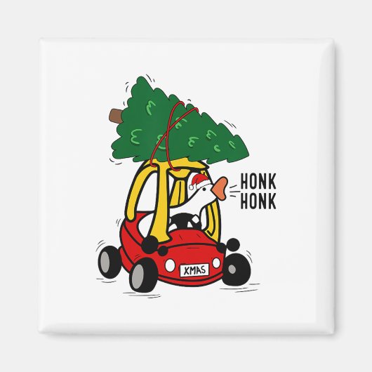 Dolle Gans Bestuurt Speerauto Met Kerstboom Fu Magneet (Voorkant)