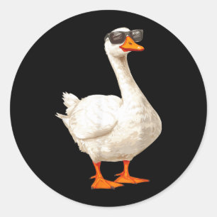 Dolle Gans Eend met Zonnebril Grappige Grafische Ronde Sticker