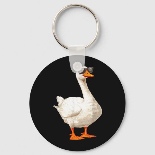 Dolle Gans Eend met Zonnebril Grappige Grafische Sleutelhanger (Voorkant)