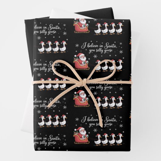 Dolle Gans Kerstmis Ik Geloof in Sinterklaas Grapp Inpakpapier Vel (In situ)