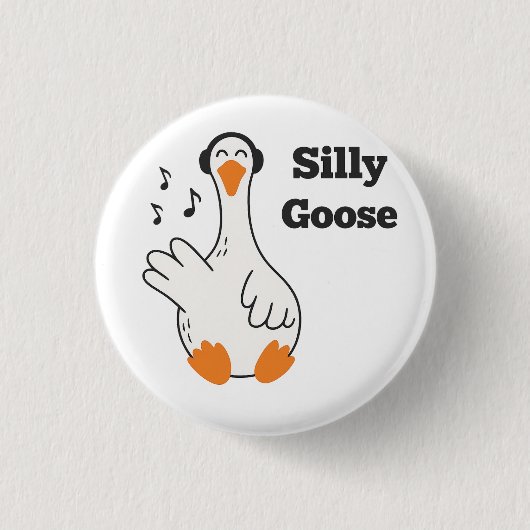 Dolle Gans met Koptelefoon – Schattige Grappige Ga Ronde Button 3,2 Cm (Voorkant)