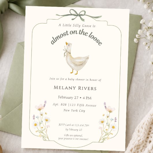 Dolle Gans op de loop Sage bloemige Baby Shower Kaart