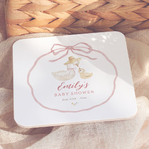 Dolle Gans Roze Strik Wilde Bloem Baby Shower Kartonnen Onderzetters