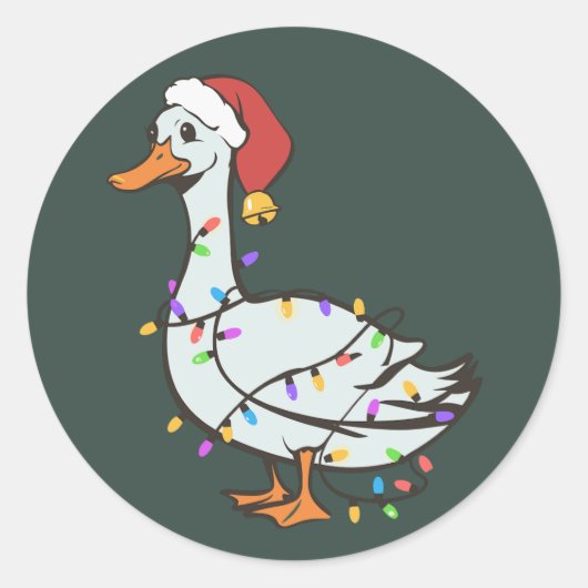 Dolle Ganzen Licht Kerst Grappige Eend Kerstlichtj Ronde Sticker (Voorkant)