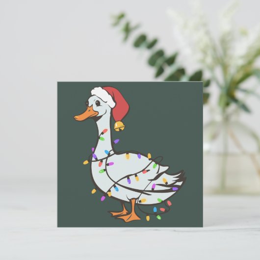 Dolle Ganzen Licht Kerst Merry Eend Kerstlichtjes Feestdagenkaart (Staand voorkant)