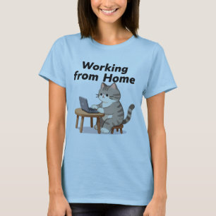 Dolle Gekke Kat Dame Werkt Van Thuis Waterverf T-shirt