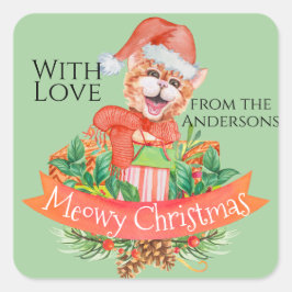 Dolle Grappige Kat Kleurrijke Meowy Kerst Puns Vie Vierkante Sticker
