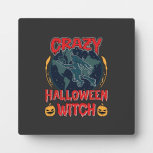 Dolle Halloween Heks Pompoen Vliegende Maan Grieze Fotoplaat