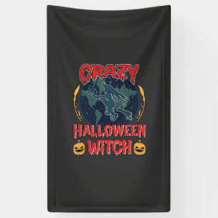 Dolle Halloween Heks Pompoen Vliegende Maan Grieze Spandoek
