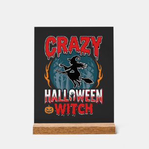 Dolle Halloween Heks Vliegende Bezem Horror Design Acryl Bord