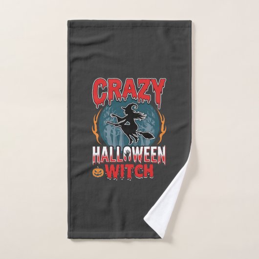 Dolle Halloween Heks Vliegende Bezem Horror Design Handdoek (Handdoek)