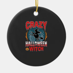 Dolle Halloween Heks Vliegende Bezem Horror Design Keramisch Ornament