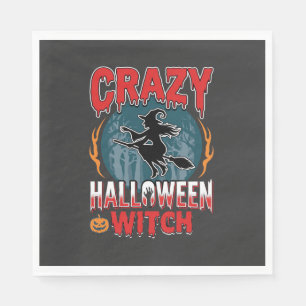 Dolle Halloween Heks Vliegende Bezem Horror Design Servet