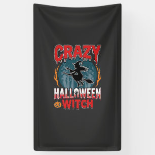 Dolle Halloween Heks Vliegende Bezem Horror Design Spandoek