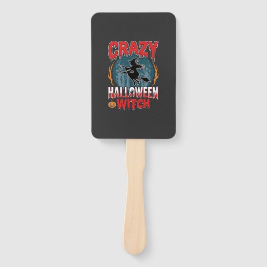 Dolle Halloween Heks Vliegende Bezem Horror Ontwer Handwaaier (Voorkant)