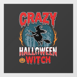 Dolle Halloween Heks Vliegende Bezem Horror Ontwer Raamsticker