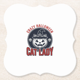 Dolle Halloween Kat Lady Vintage Heks Kat Shirt_1 Kartonnen Onderzetters