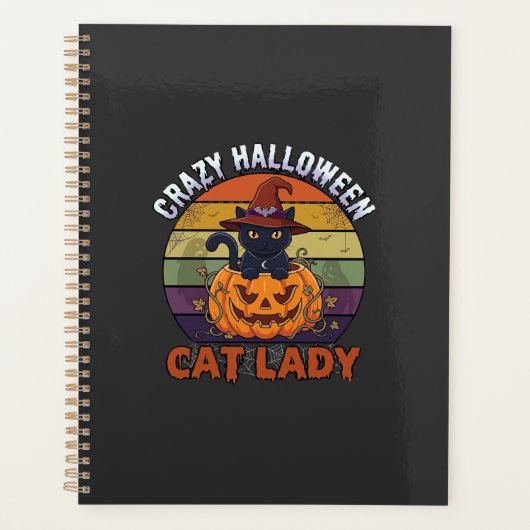 Dolle Halloween Kat Vrouw Zwart Pompoen Heks Hoed Planner (Voorkant)
