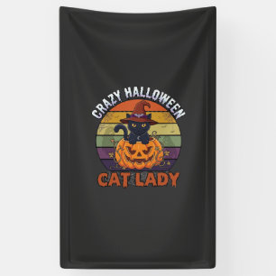 Dolle Halloween Kat Vrouw Zwart Pompoen Heks Hoed Spandoek