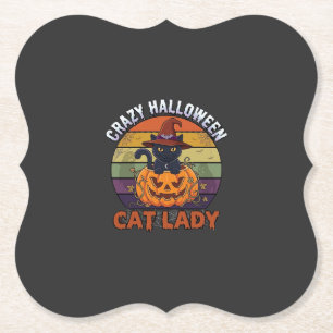 Dolle Halloween Kat Vrouw Zwarte Pompoen Heks Hoed Kartonnen Onderzetters