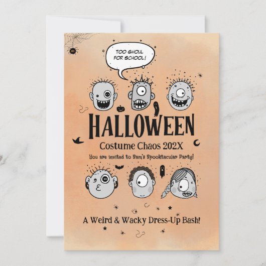 Dolle Halloween-monsterkostuumchaosfeest Kaart (Voorkant)