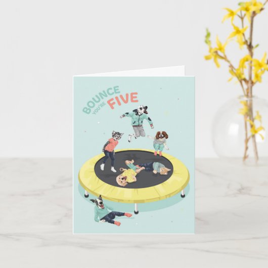 Dolle Hond Trampoline Feestje Wordt Vijf Kaart (Gele Bloem)