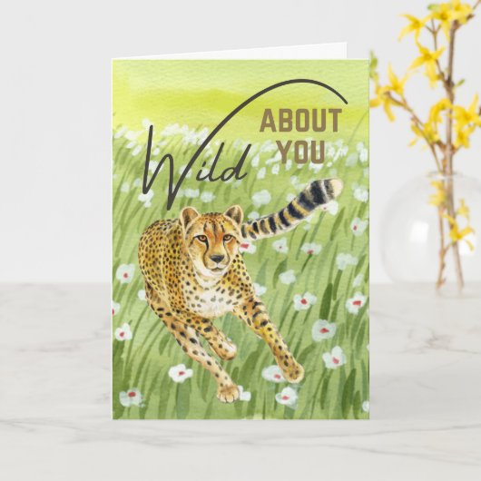 Dolle Jacht Op Jou Cheetah Grasveld Valentijn Kaart (Gele Bloem)