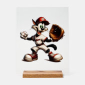 Dolle kat-honkbalpitcher maakt zich op acryl bord (Voorkant)