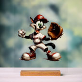 Dolle kat-honkbalpitcher maakt zich op acryl bord (Neutraal)