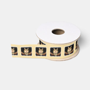 Dolle Kat Schilderij - Mooie Originele Katten Kuns Grosgrain Lint